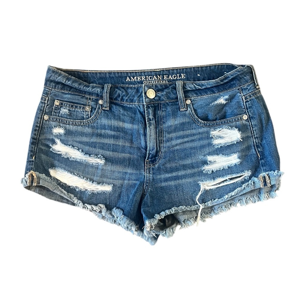 American‎ Eagle Outfitters Tomgirl Shortie Women's Blue Denim Shorts Size 8